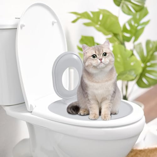 Kit d'entraînement pour siège de toilette pour chat, système d'apprentissage des toilettes pour chat, outil de siège de train, boîte pour nettoyage d'animaux domestiques (gris)