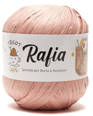 Rafia by Tricot Cafè - Filato in rafia naturale per borse all'uncinetto e accessori, 100% Viscosa in fibra di legno,Ferri/uncinetto: 4.00/6.00, Peso 50gr, Lunghezza 100m circa - Rosa Chiaro 252
