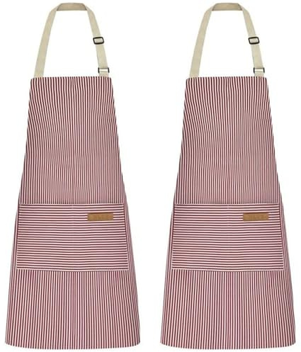 Hwtcjx Küchenschürze, 2 Stück Verstellbare Schürze mit Taschen | Kochschürze, Maschinenwaschbar, Baumwolle Küchenschürzen, Kittelschürze für Männer, Damen, Küche, Restaurant Café
