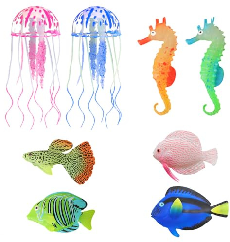 DIYBravo 8 Stücke Künstliche Fische Plastik Deko Multi-Farbe, Tropische Fische Quallen Seepferdchen Realistische Ornament für Aquarium Blasen Rohr Zubehör