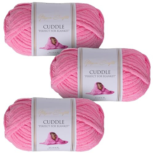 Utopia Crafts Cuddle - Filato morbido in ciniglia super grosso, per lavorare a maglia e uncinetto, 3 confezioni da 100 g (rosa acceso)