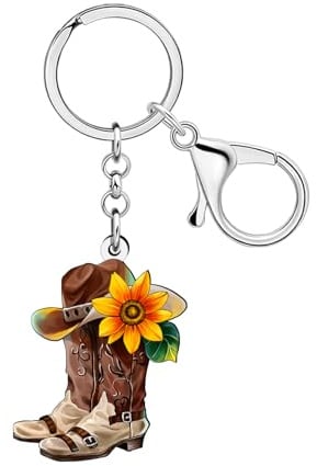 NEWEI Acrylique Vintage Cowboy Cowgirl Chapeau Bottes Porte-clés Western Cadeaux pour Femmes filles Clés de Voiture Sacs à Main Accessoires
