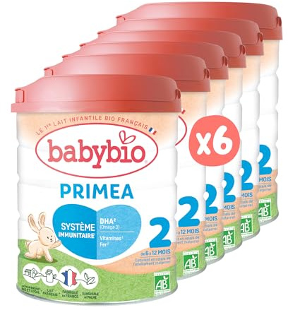 Babybio - Lait Infantile - Primea 2ème Âge - 800g - dès 6 Mois - BIO - Fabriqué en France - Sans Huile de Palme - Lot de 6