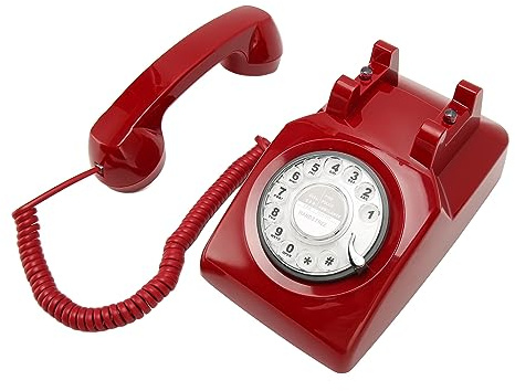 CHICIRIS Old Fashioned Vintage Landline Phone with Rotating Dial Keyboard for Household Office Hotel, Antique Telephone with Elegant Shape for Nostalgic Fans (Red)