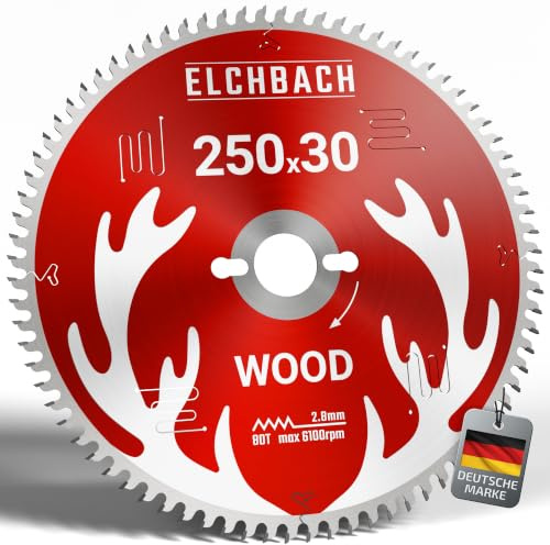 Elchbach® Holz Kreissägeblatt 250×30 mm Hartmetall - Ideal für Hart- und Weichholz - Sägeblatt 250x30 Holz kompatibel mit Gehrungssäge & Tischkreissäge von Bosch & Metabo