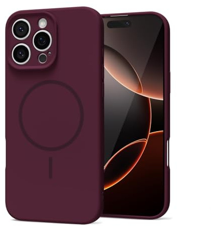 LoeoeL Magnetic Phone Case for iPhone 16 Pro Case Silicone, Cute Slim Thin Phone Cover Compatible with MagSafe for Women, Girly Soft Rubber Gel Mag Safecase with Camera Protection, Burgundy