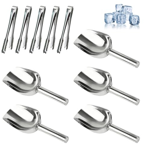 Stainless Steel Sweet Scoops and Tongs Set, 10Pcs Sweet Scoops and Ice Tongs Set, 5 Sugar Tong and 5 Ice Scoop Suitable for Cafes Restaurants Birthday Parties Weddings