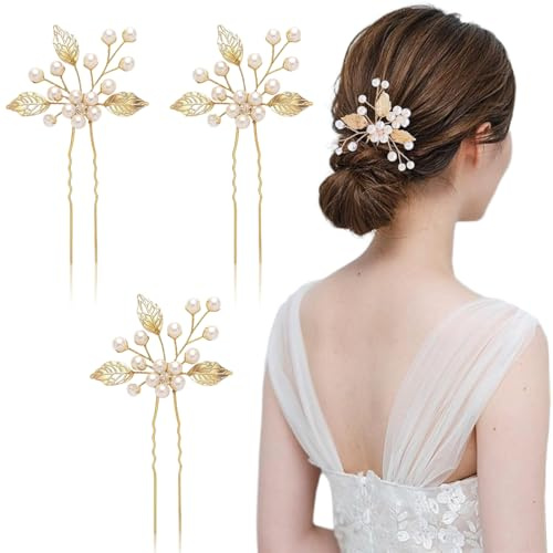 3 Pièces Accessoires Cheveux Mariage - Bijoux Cheveux de Mariée - Peigne de mariage avec feuilles dorées - Bijoux pour cheveux de mariée pour femmes et filles（Doré）