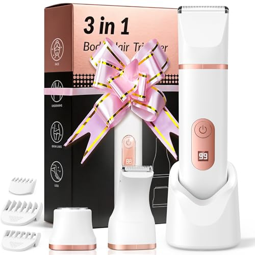 Recortadora Corporal Mujer Zona Intima: 3 en 1 Inalámbrica Rasuradora Mujer para Corporal, Pubis, Zona Intima, Facial,Uso Seco y Húmedo, Afeitadora Eléctrica Mujer con Cinta Regalo, Regalo Mujer