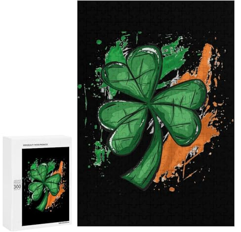 Ireland Irish Flag Green St. Patrick's Day Jigsaw Puzzles for Adults 300 PCS Wooden Puzzles Unique Puzzle Gifts