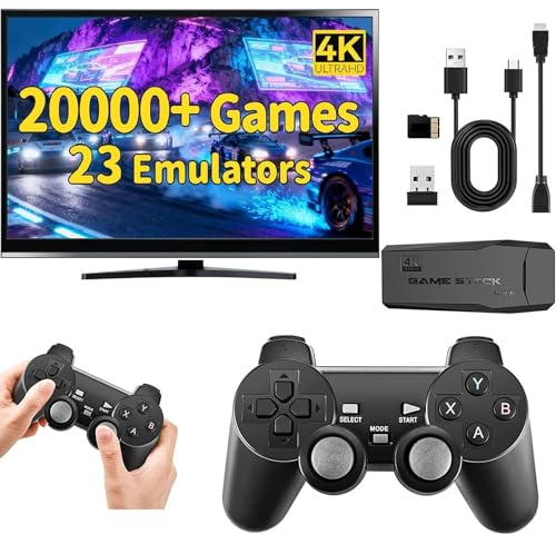 Retro Konsole Spielkonsole Game Stick Retrolink, 20,000+ Spiele mit 2 Gamepads Plug & Play Game Stick HDMI für TV, Geschenk für Familien & Erwachsene Spiele (64GT)