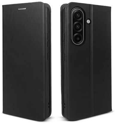 phase9 Echtleder Handyhülle für Samsung Galaxy A57 5G Klapphülle Leder Case Hülle Magnetverschluss RFID-Schutz Kartenfächer Geldfach Standfunktion Schutzhülle Datenschutz Schwarz