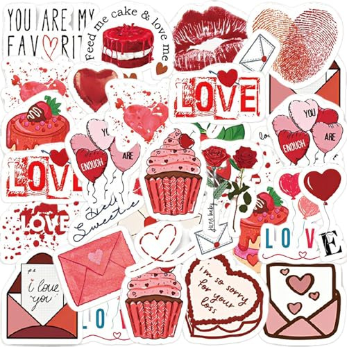 Alethron Sticker Love, 98 Stück Sticker Liebe, Romantische Aufkleber Liebe, Valentinstag Stickers Aesthetic Love für Scrapbook Laptops Reisekoffer Journal DIY Dekoration