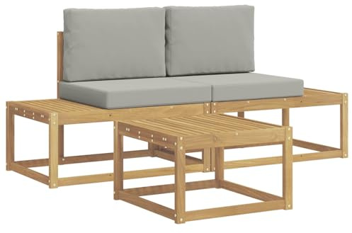 vidaXL Outdoor-Sofagarnitur 3 pcs Weiß und Hellgrau Polyester, Moderner Outdoor-Sofa, langlebiges Ecksofa für Garten, Terrasse, Bequeme Loungemöbel