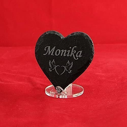 Schieferei – Schieferherz mit Wunschgravur personalisieren – Schiefertafel in Herzform mit und ohne Ständer erhältlich – 100% Naturprodukt & Handmade in Germany (in verschiedenen Größen erhältlich)