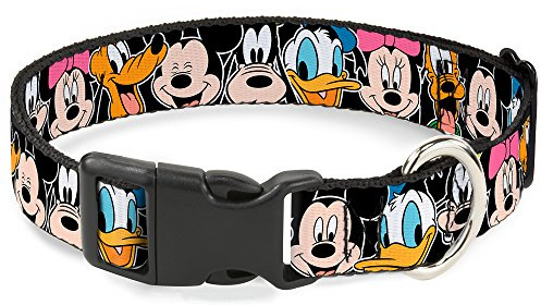 Buckle-Down Classic Disney Character Faces Black Plastic Clip Collar, Medium/11-17