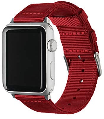 Archer Watch Straps - Cinturini in Nylon Premium per Apple Watch (Rosso/Acciaio Inossidabile, 44/45/46/49mm)