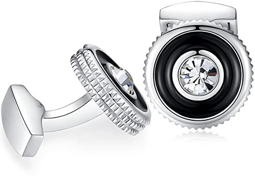 HONEY BEAR Herren Hemd Hochzeit Manschettenknöpfe und mit Kristall Cufflinks Edelstahl Manschettenknopf,Schwarz,MEHRWEG