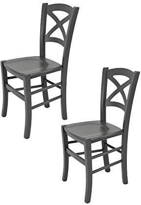 t m c s Tommychairs - 2er Set Stühle Cross für Küche und Esszimmer, robuste Struktur aus lackiertem Buchenholz im Farbton Dunkelgrau und Sitzfläche aus lackiertem Holz in der Farbe Dunkelgrau