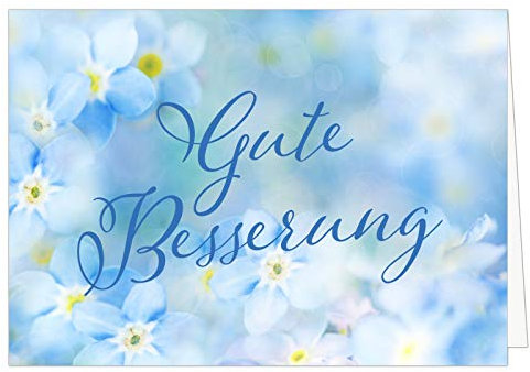 Große Grußkarte XXL (A4) Gute Besserung/Blaue Blumen/mit Umschlag/Edle Design Klappkarte/Krank/Gesundheit/im Krankenhaus/Extra Groß/Edle Maxi Genesungskarte