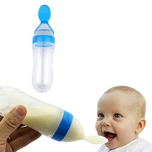 90ml Silicone Squeeze Style Rice Cereal Bottle Alimenti per l'infanzia Cucchiaio Infante Neonato Neonato Supplemento (blu)