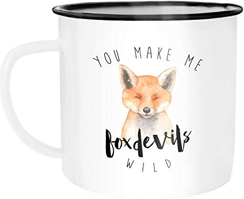 Moonworks Emaille Tasse Becher You make me foxdevilswild Denglisch Spruch Liebe verliebt Kaffeetasse Kaffeetasse weiß-schwarz unisize