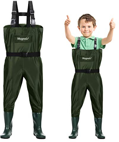 Magreel Cuissardes imperméables en nylon/PVC avec bottes de pêche et de chasse pour enfants de 2 à 13 ans Vert kaki