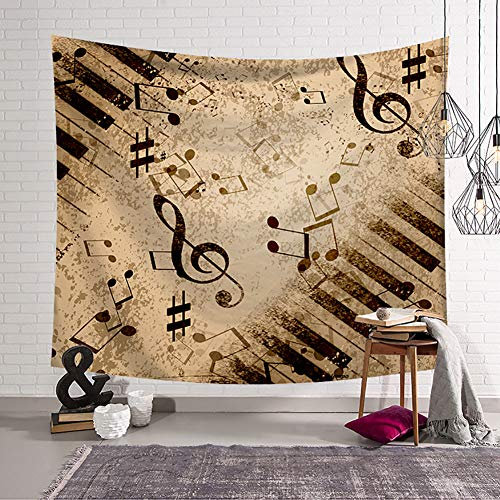 Boyouth Wandteppich mit Musiknoten, Vintage-Musik-Symbole und Klavier, schwarz-weiße Tasten, Digitaldruck, Wandteppich für Wohnzimmer, Schlafzimmer, Wohnheim, Dekoration, 200 x 150 cm