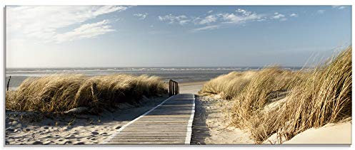 ARTLAND Spritzschutz Küchenrückwand Küche Herd Glas mit Motiv 125x50 cm Glänzend Design Nordsee Strand Meer Steg Nordseestrand Langeoog Gräser T5RM