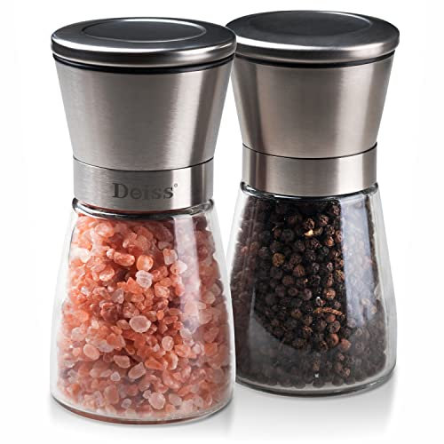 Deiss PRO Moulins à Poivre et gros Sel – Set manuels, en grain et sel rose de l'Himalaya – La salière et poivrière d'acier inoxydable et verre - Avec broyeur en réglable