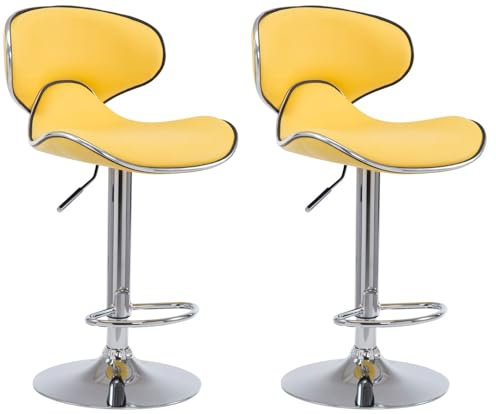 CLP 2er Set Barhocker Las Vegas Mit Kunstlederbezug I Höhenverstellbarer Barstuhl Mit Fußstütze, Farbe:gelb, Gestell Farbe:Chrom