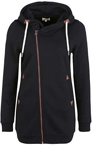 OXMO OXVicky Sweat Zip-Hoodie Damen Sweatjacke Kapuzenjacke Hoodie mit Kapuze Kordel Reißverschluss Eingrifftaschen Regular fit, Größe:S, Farbe:Black (799000)