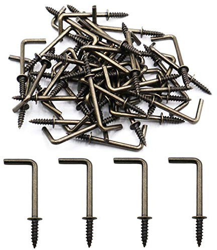 IDEALSV Antikes Messing, 3,8 cm, L-Form, Schraubhaken, Vintage-Bronze, 50 Stück
