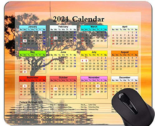 Gaming Mouse Pad 2021 Jahreskalender mit Feiertag, Sunset Sun Holiday Mouse Pad mit genähter Kante