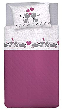 PENSIERI DELICATI Completo Letto Singolo 100% Cotone, Completo Lenzuola Singolo 90x200 Comprensivo di Lenzuolo sotto, Lenzuolo sopra e 1 Federa a Sacchetto, Made in Italy, Fantasia Gattini Rosa