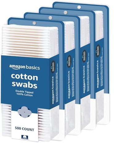 Amazon Basics Double-Tipped Cotton Swabs for Personal Hygiene and Baby Care, 2000 Count, 4-Pack of 500 Count