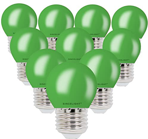 SINCELIGHT E27 LED GREEN Coloured Bulbs 1W Festive Decorative Garden Party Light,Pack of 10