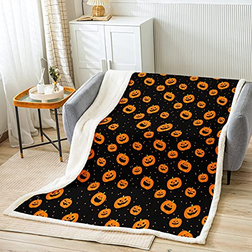 Loussiesd 3D Kürbis Laterne Druck Decke 100x130cm Glücklich Halloween Kuscheldecke für Kinder Jungen Mädchen Galaxis Kürbis Dekor Wohndecke Neuheit Niedlich Zimmer Flanell Fleecedecke