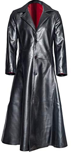 Susenstone Trench-Coat en Cuir pour Hommes,Homme Hiver Long Trench Coat en Cuir Chaud Veste Slim Pardessus Parka Coupe Vent, Le Noir, L