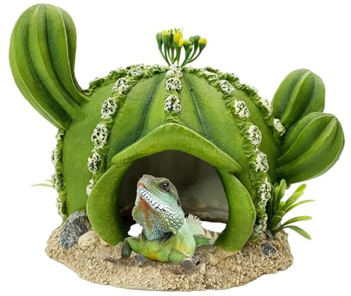 kathson Reptile Tank Decor Lizard Hide and Cave Plants Terrarium Decorations Resin Cactus Desert Aquarium Tank Habitat Accessories for Bearded Dragon Chameleon Leopard Gecko Snake Fish (Ball Cactus)