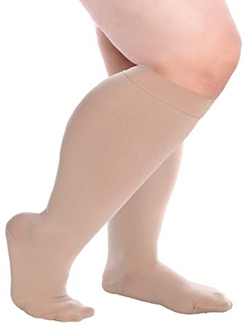 FITTOO Kompressionsstrümpfe für Damen und Herren, Kniehohe Kompressionssocken Stützstrümpfe Dicke Waden für Linderung von Krampfadern, Beinschmerzen, Ödemen, Hautton 1 Paar (L)