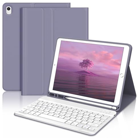 JADEMALL Custodia con Tastiera per iPad 10.2 9/8 /7 Generazione 2021/2020/2019/ iPad Air 3 2019, Italiano QWERTY Tastiera Bluetooth Staccabile, Viola