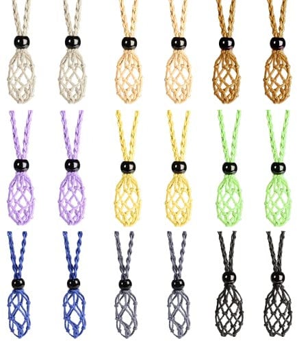 18 PCS Crystal Cage Necklace Holder Necklace Cord Empty Stone Holder Replacement Hand-Woven Necklace Cord with Adjustable Length, Cord, No Gemstone