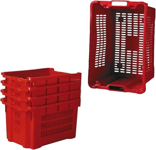 Vialca Cassette per Olive Impilabili Adatte per Frutta e Raccolta Olive e UVA Cassette Plastica Rossa (10)