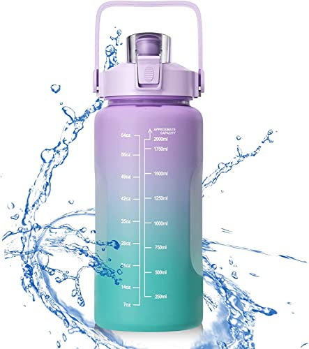 Uootach Bouteille d'eau, Gourde Sport 2 Litre, Marqueur de temps inspiré, gourde avec paille, sans BPA, Étanche, léger et réutilisable (Violet)