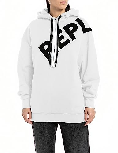 Replay Damen Hoodie aus Baumwolle, White 001 (Weiß), S