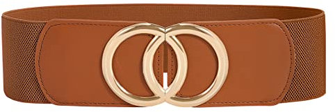JasGood Damen Breiter Elastischer Taillengürtel Vintage Stretchy Kleid Gürtel Hüftgürtel mit Gold O-Ring Schnalle, Braun, 80cm
