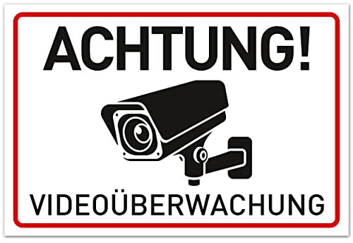 Achtung Videoüberwachung Schild (30x20 cm Kunststoff) - Warnschilder und Hinweisschilder - Videoüberwacht Schilder