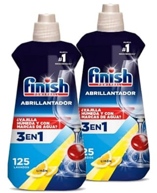 Finish Powerball Abrillantador lavavajillas, seca, brillante y sin marcas, aroma limón, 2 x 500 ml - Total 250 lavados