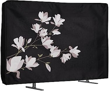 kwmobile Dust Cover for 24 TV Dust Cover - Linen Fabric TV Protector - Magnolias Taupe/Brown/Black